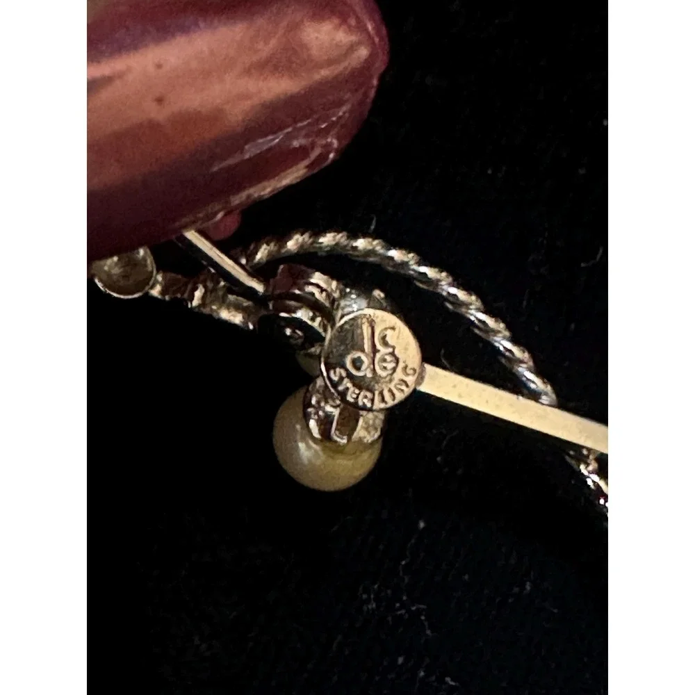 Vintage Sterling Silver & Cultured Pearl Anchor Pin signed DEC